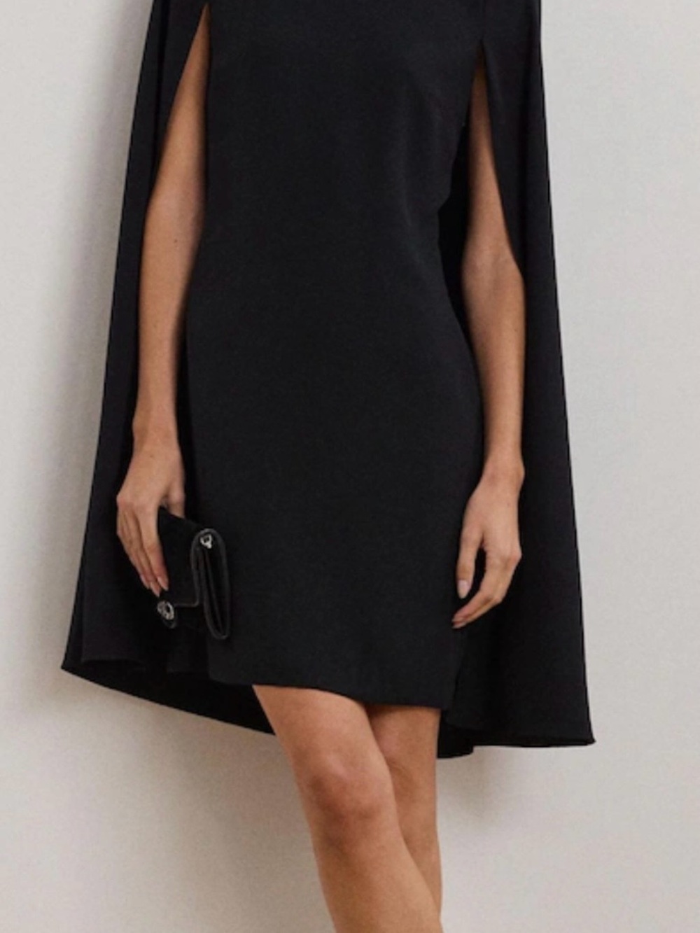 Adrianna Papell Black Off-Shoulder Cape Dress
